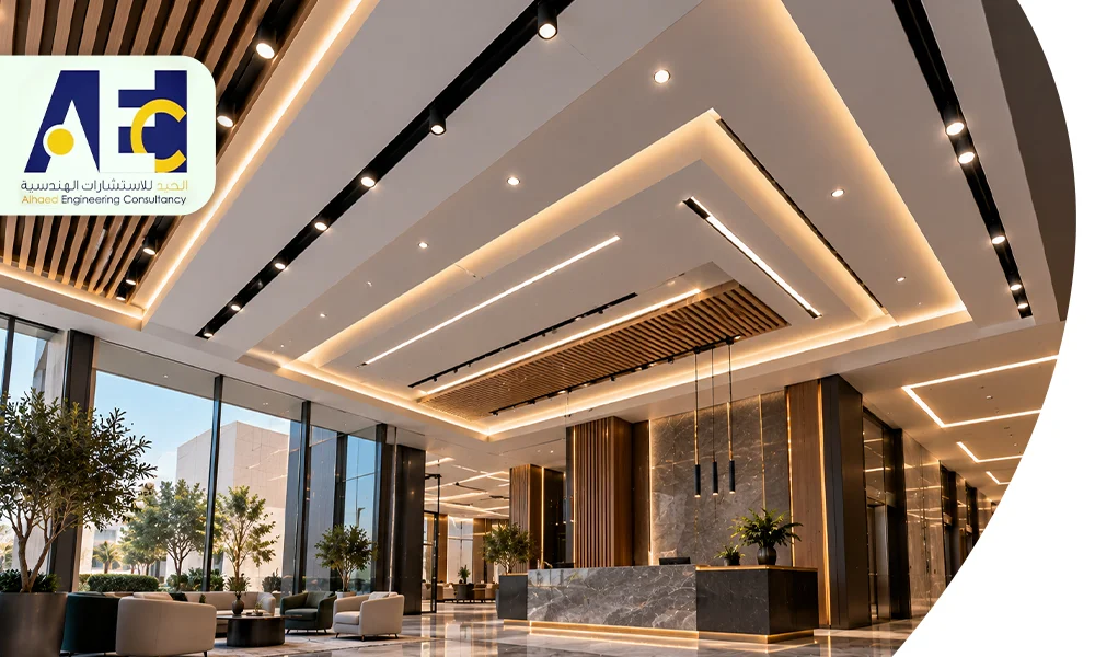 مخطط توزيع الإضاءة في السقف | استشاري هندسي بالرياض 0535494629